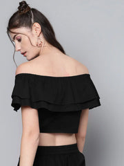 Black Poplin Bardot Crop Top