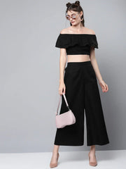 Black Poplin Bardot Crop Top
