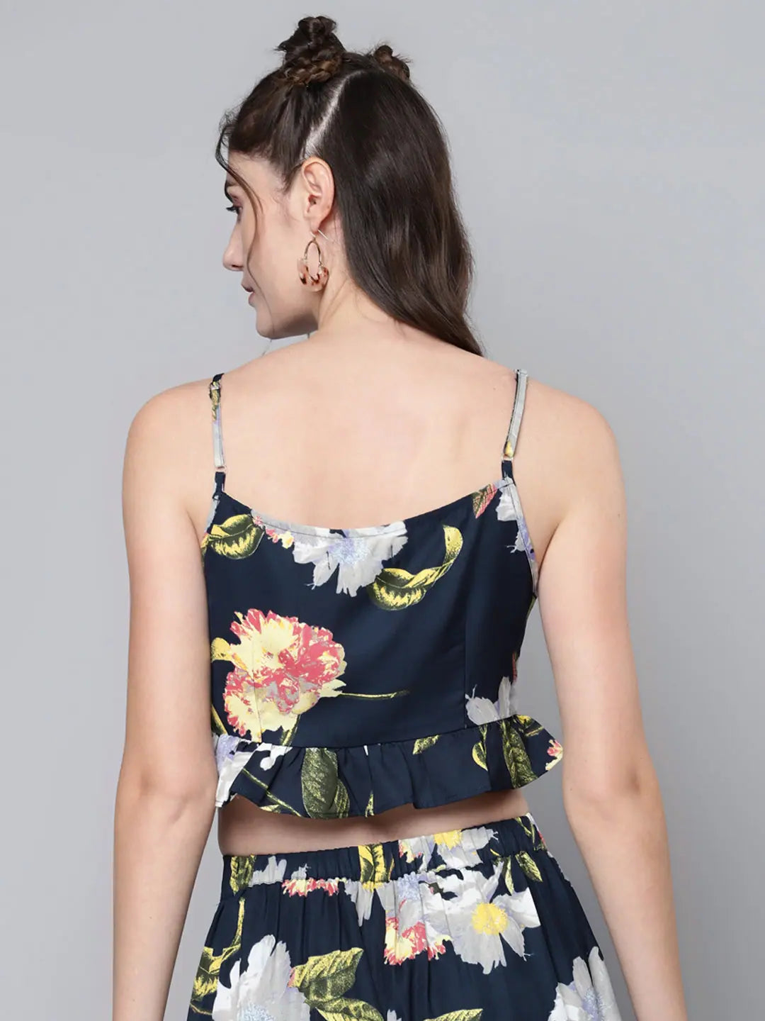 Navy Floral Crop Top - Strappy Dori Detail