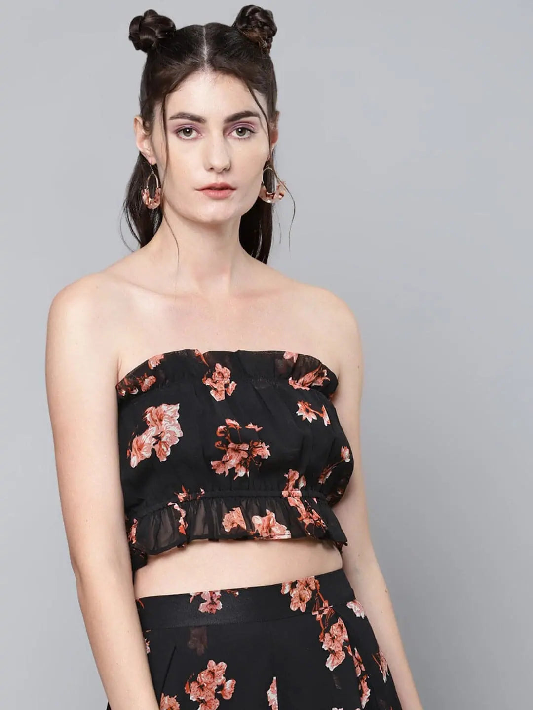 Black Floral Tube Top | Women's Designer Lehenga Style