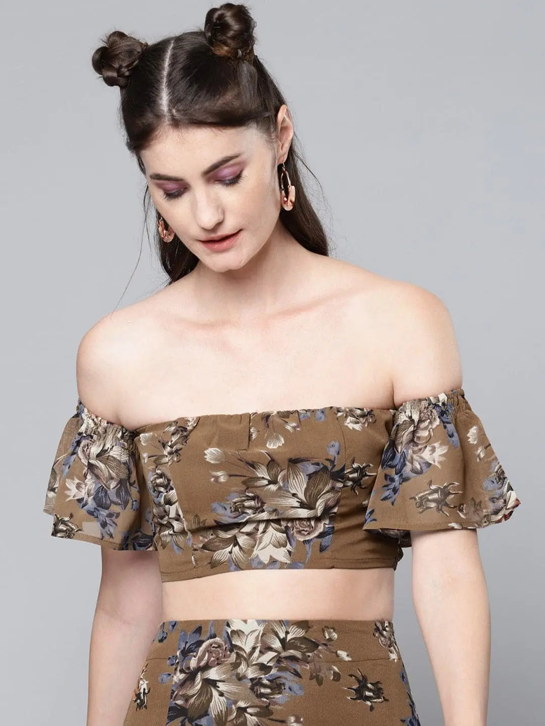 Brown Floral Crop Top | Women's Designer Lehenga Choli