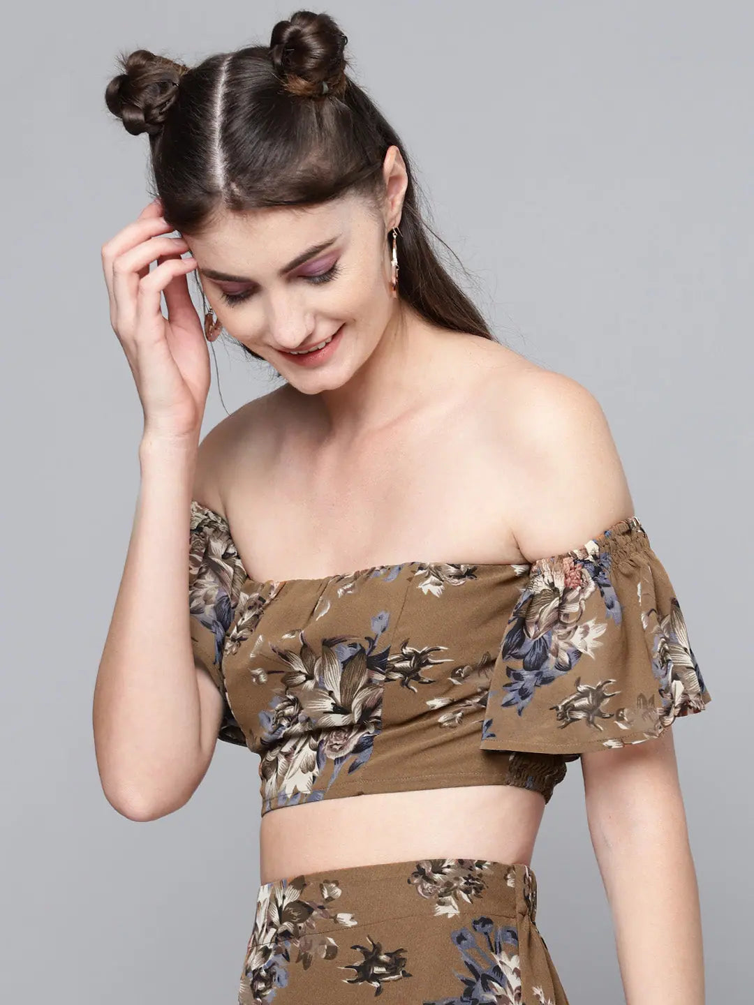 Brown Floral Crop Top | Women's Designer Lehenga Choli