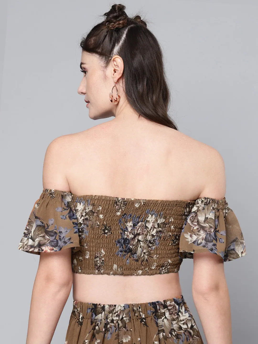 Brown Floral Crop Top | Women's Designer Lehenga Choli