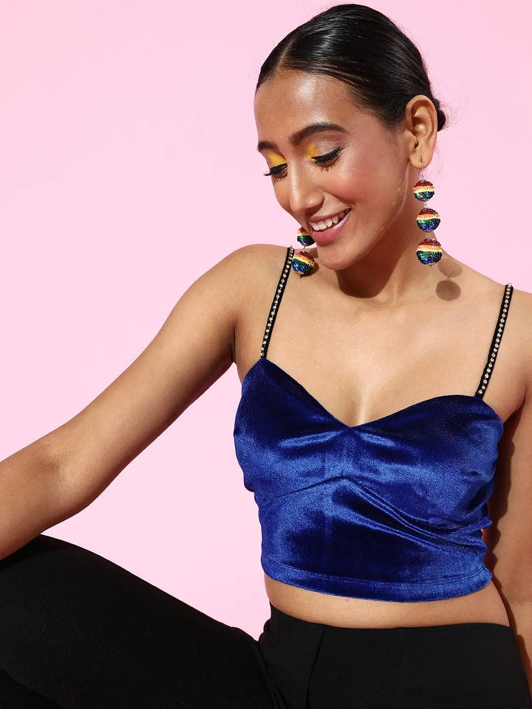 Royal Blue Velvet Bustier Top | Ethnic Women's Lehenga