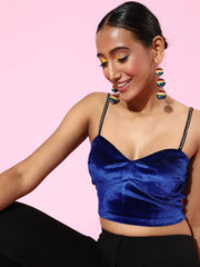 Royal Blue Sweetheart Neck Velvet Bustier Top