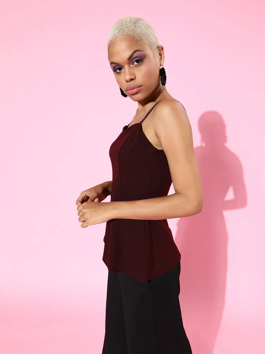 Burgundy Peplum Top - Sweetheart Neck, Party Wear
