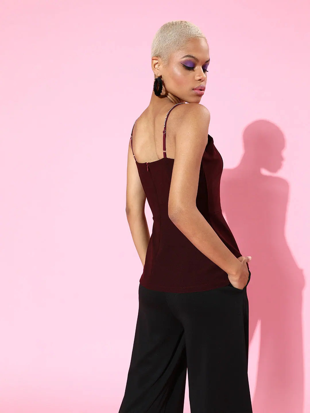 Burgundy Peplum Top - Sweetheart Neck, Party Wear