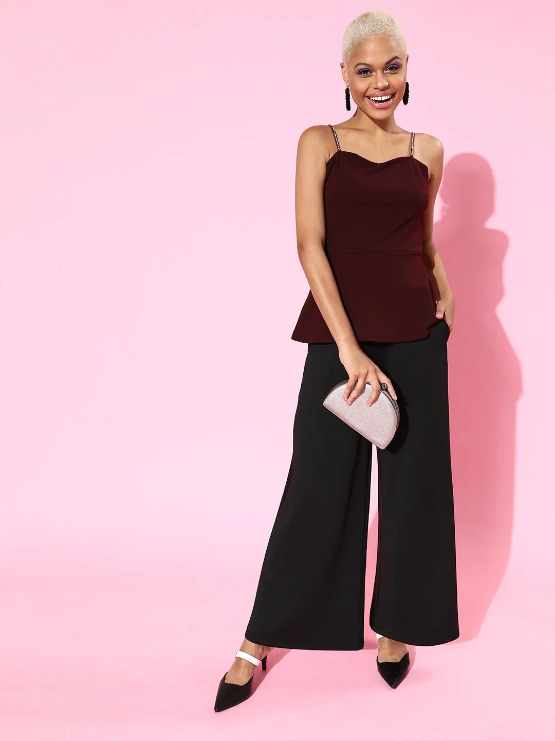 Burgundy Peplum Top - Sweetheart Neck, Party Wear