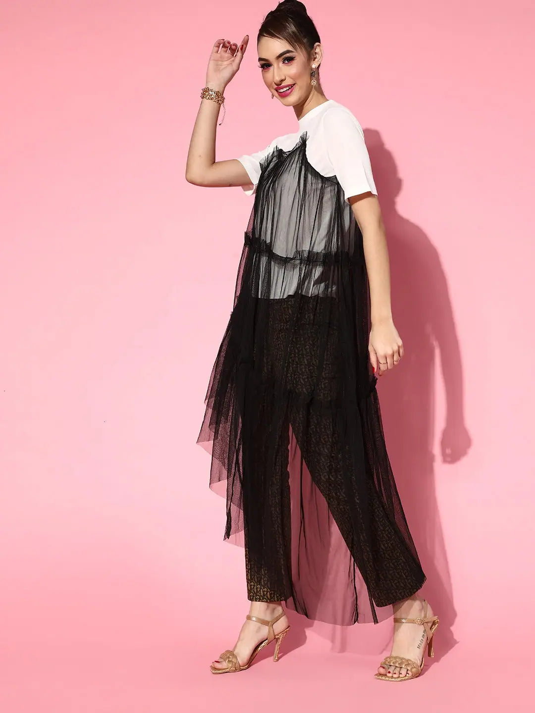 Black & White Mesh Longline Top | Women's Western Wear Online