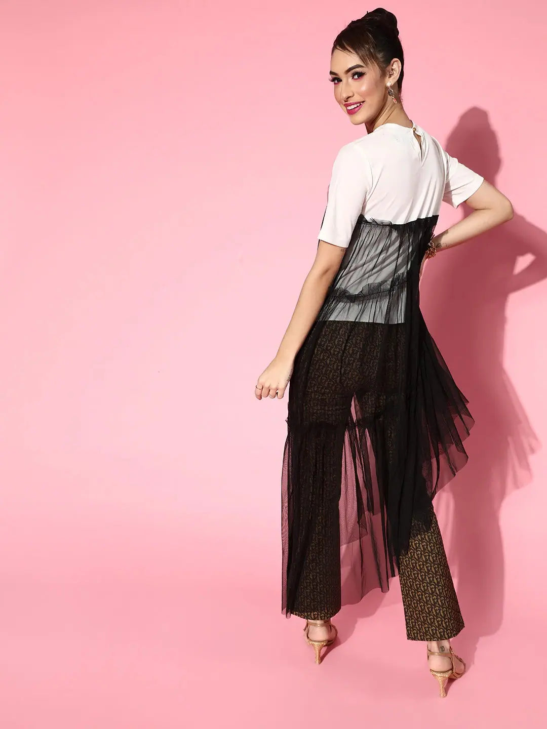 Black & White Mesh Longline Top | Women's Western Wear Online