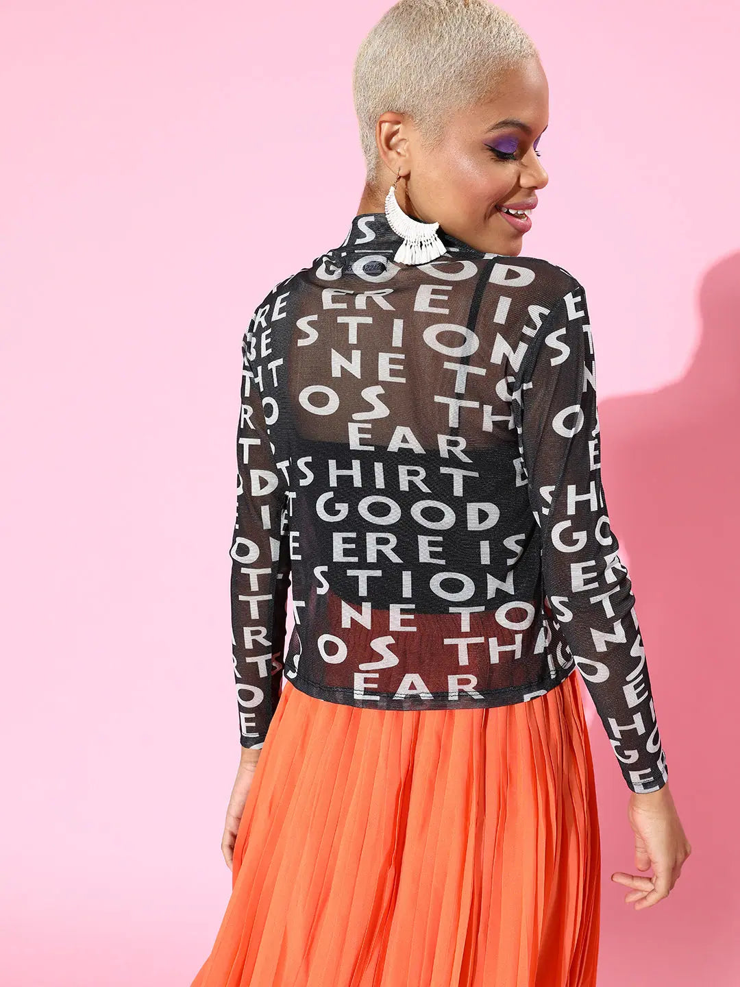 Black Printed Mesh Top | Women's Traditional Indian Lehenga