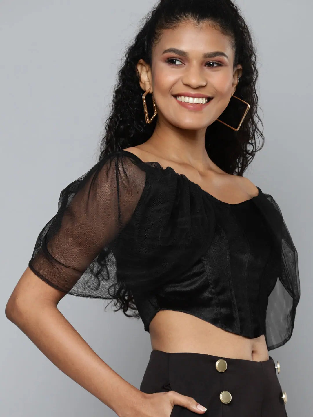 Black Velvet Bardot Blouse | Women's Western Clothing