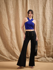 Women Royal Blue Halter Neck Top-SFTOPS40294