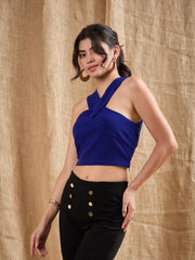 Women Royal Blue Halter Neck Top-SFTOPS40294