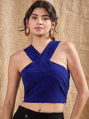 Women Royal Blue Halter Neck Top-SFTOPS40294