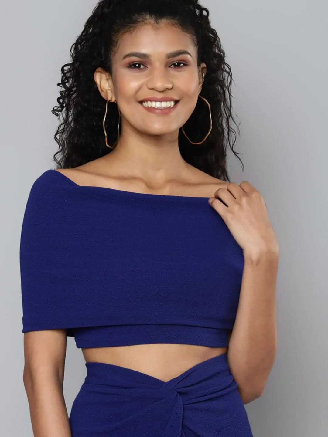 Royal Blue Bardot Crop Top | Women's Party Wear Collection