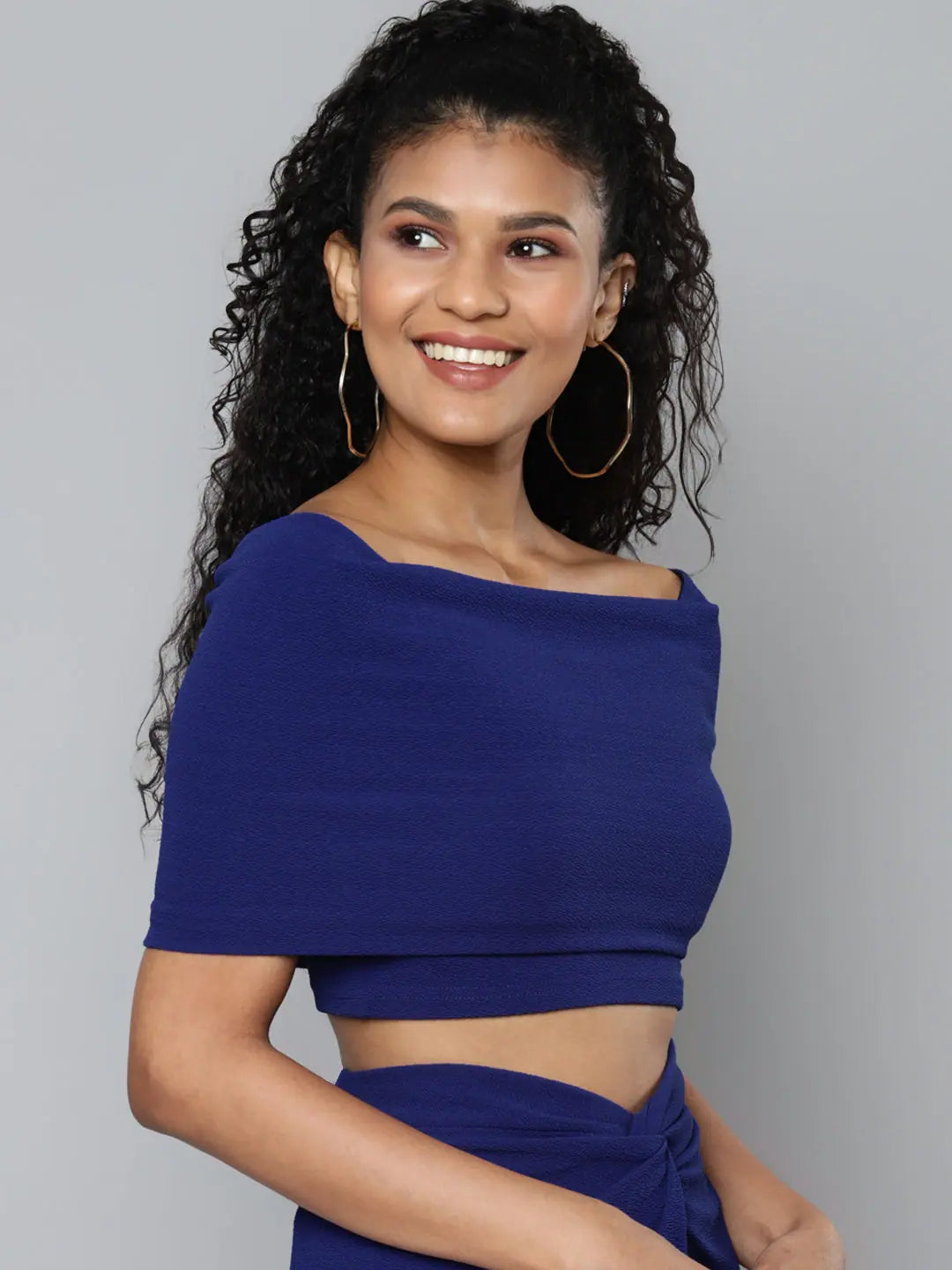 Royal Blue Bardot Crop Top | Women's Party Wear Collection