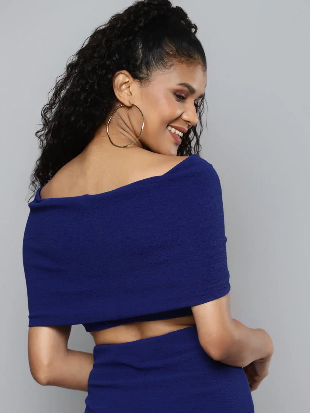 Royal Blue Bardot Crop Top | Women's Party Wear Collection