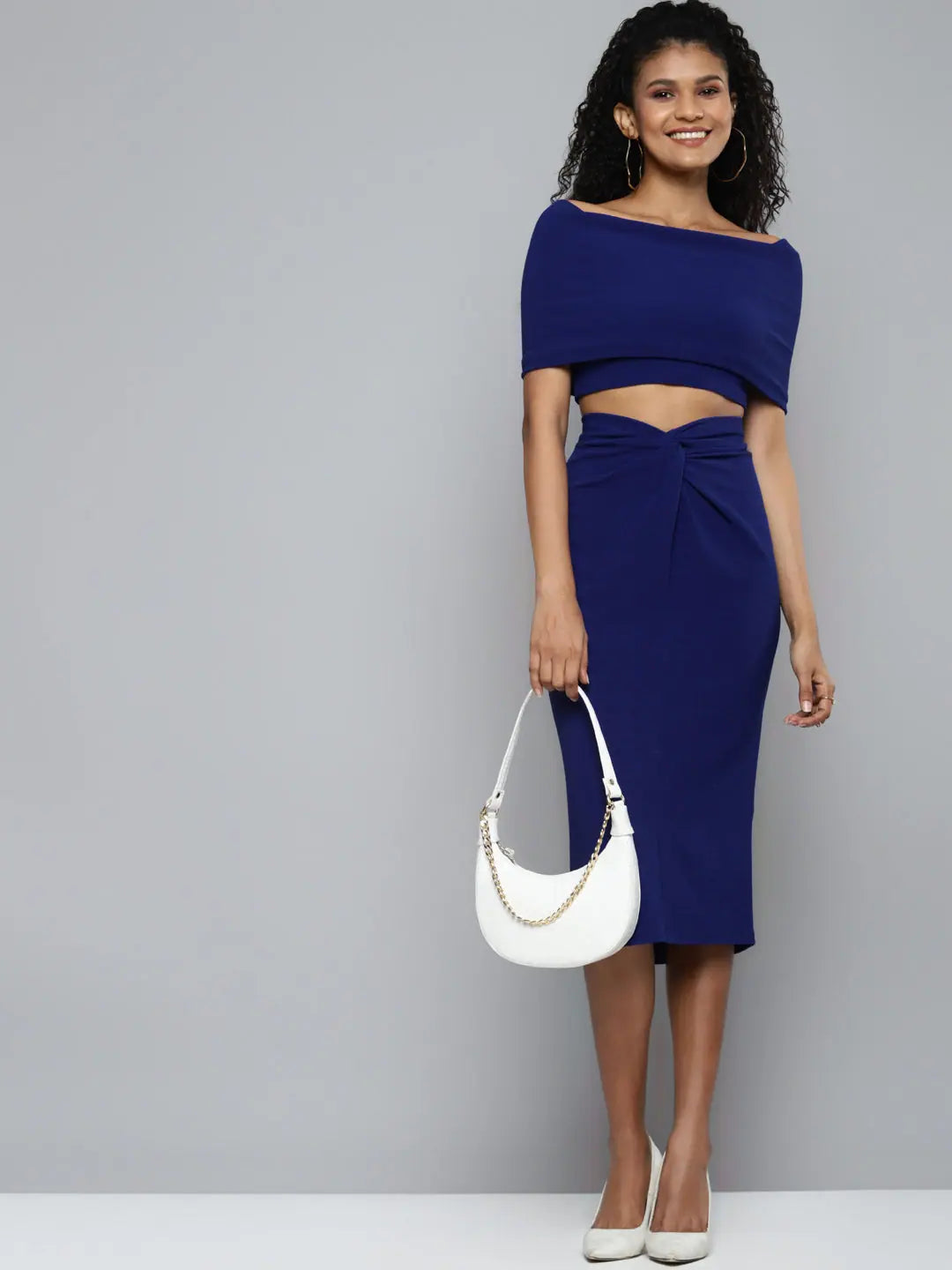 Royal Blue Bardot Crop Top | Women's Party Wear Collection