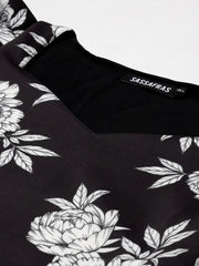 Black Floral Scuba Sweetheart Neck Crop Top
