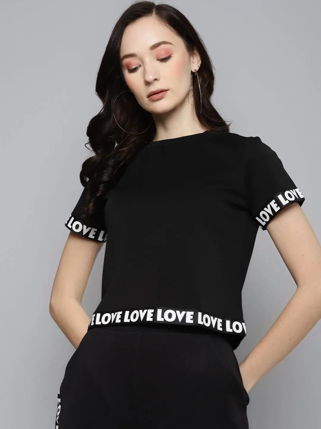 Black Love Tape Crop Top | Designer Women's Lehenga Choli