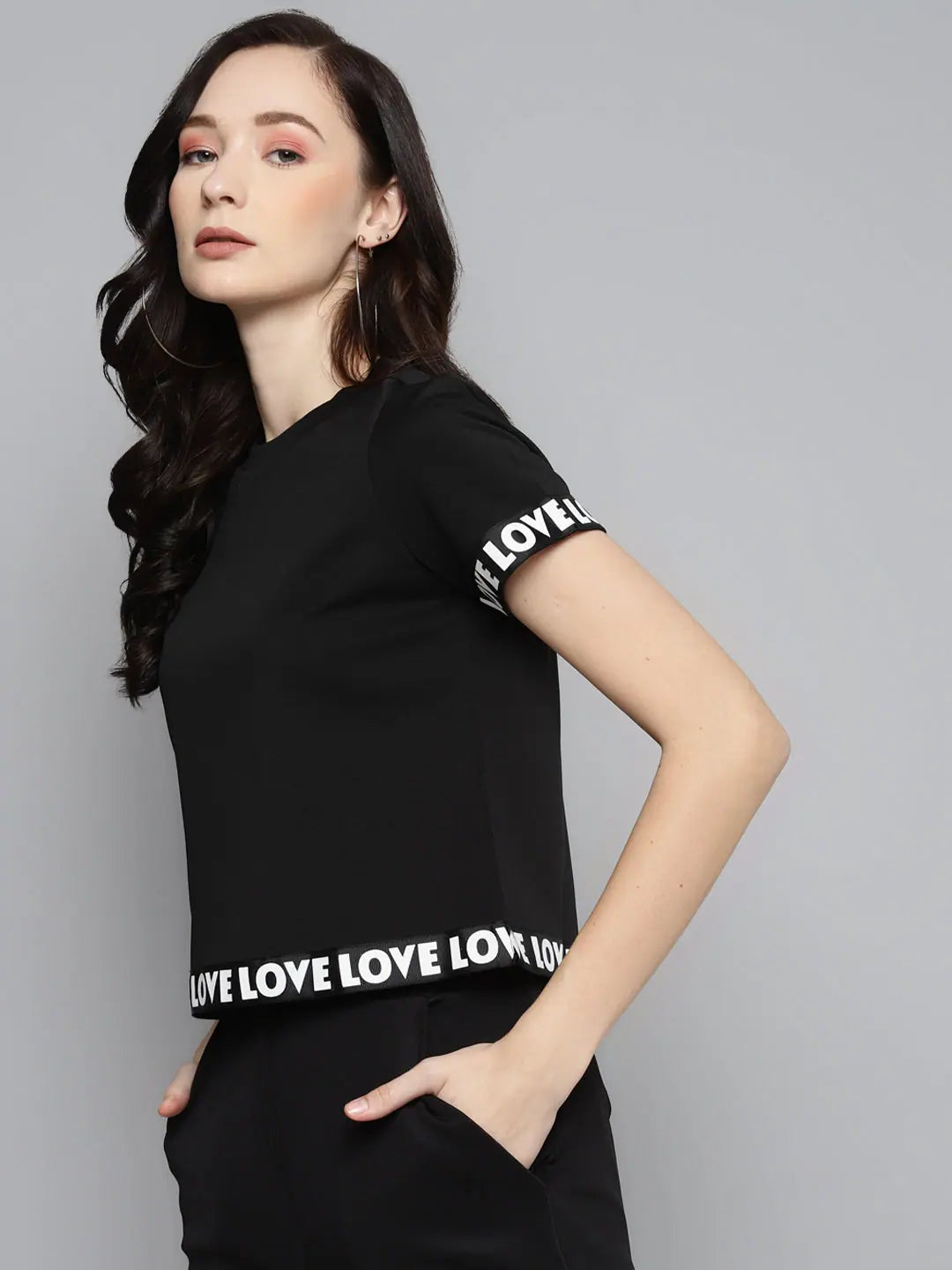 Black Love Tape Crop Top | Designer Women's Lehenga Choli