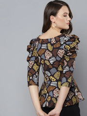 Black Scuba Abstract Animal Peplum Top