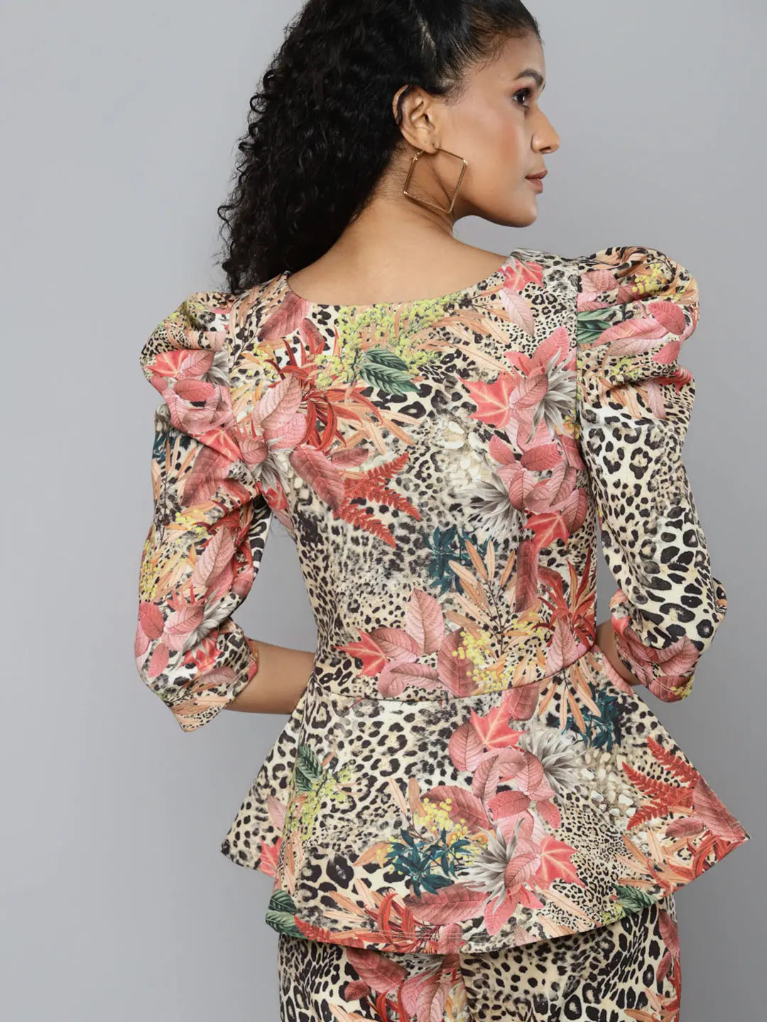 Cheetah Floral Peplum Top | Women's Printed Designer Lehenga