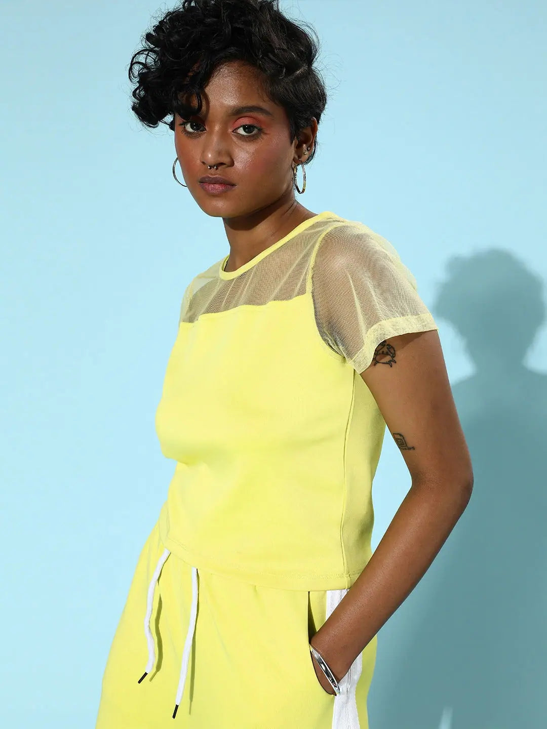 Neon Green Mesh Yoke Top | Party Wear Lehenga Alternative