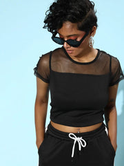 Black Scuba Mesh Net Yoke Top