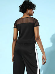 Black Scuba Mesh Net Yoke Top