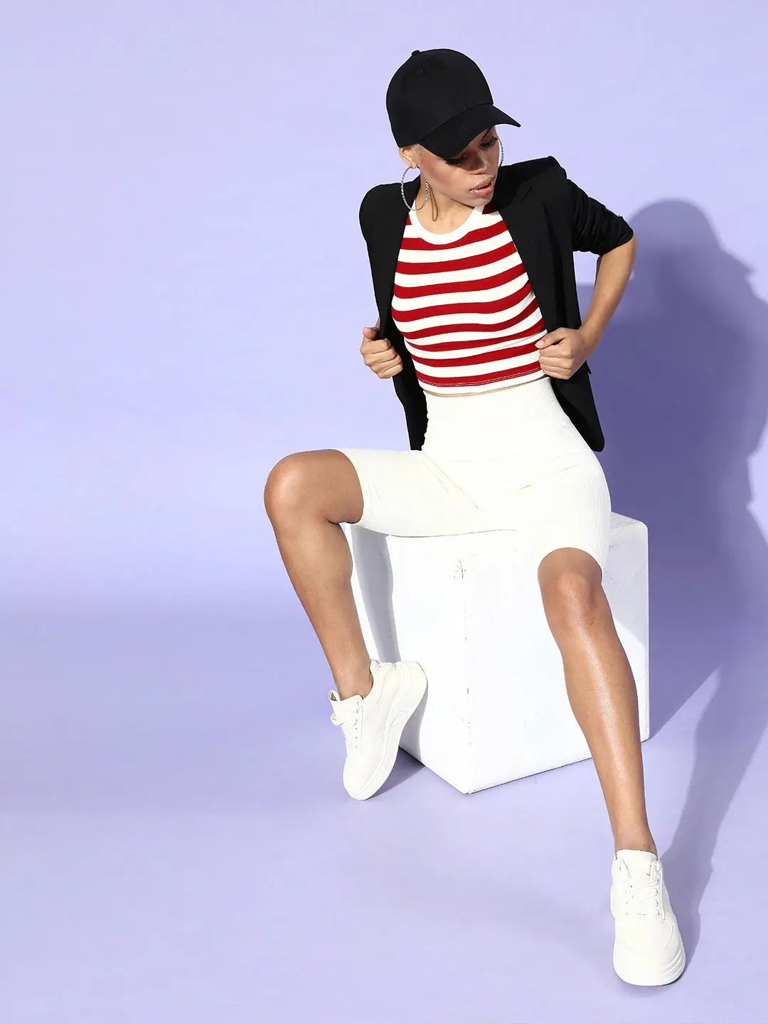 Red & White Stripe Crop Top - Sleeveless Ribbed Knit