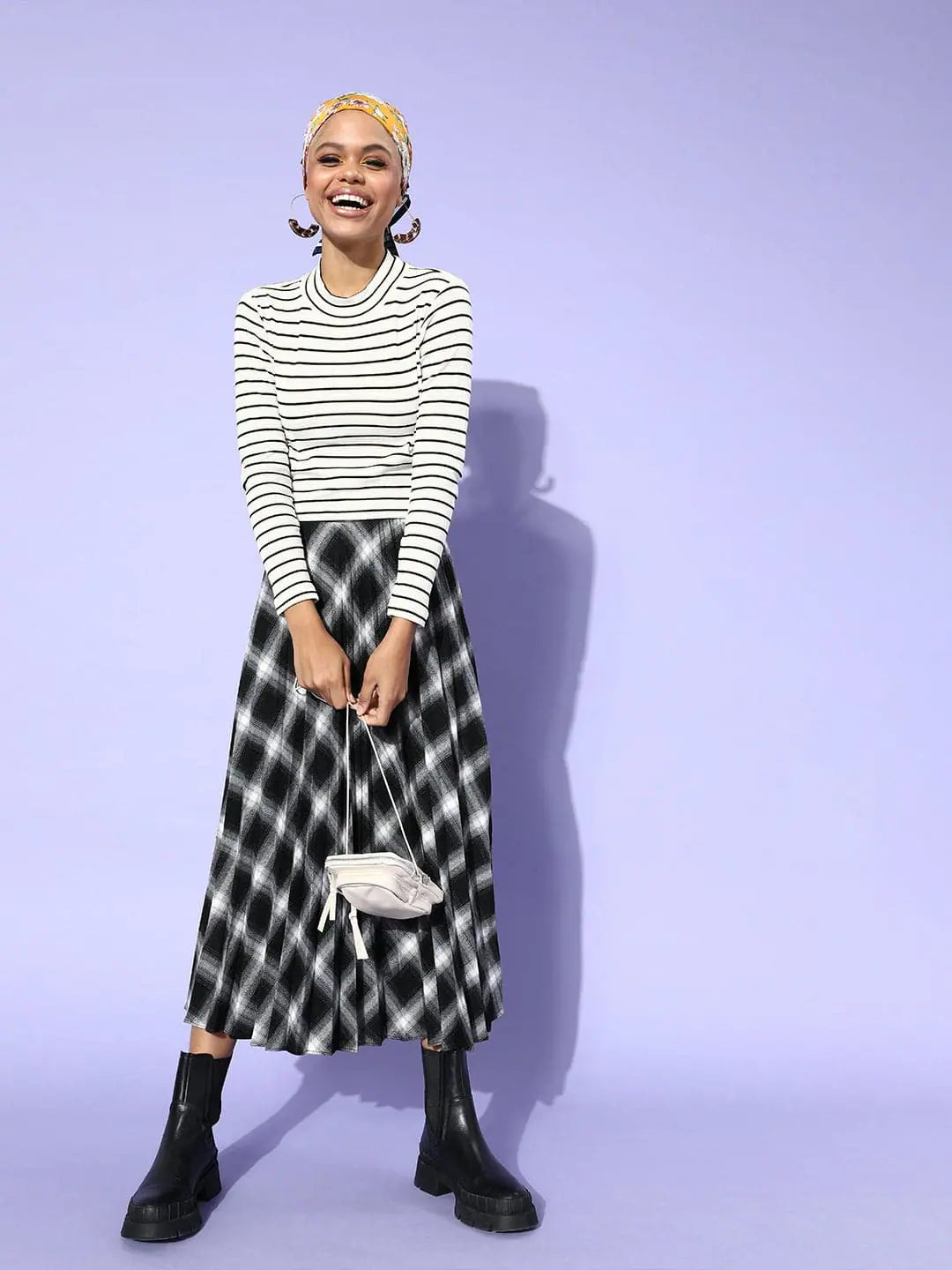 Black & White Pinstripe Crop Top | Designer Lehenga Look