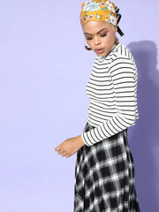 Black & White Pinstripe Turtle Neck Rib Crop Top