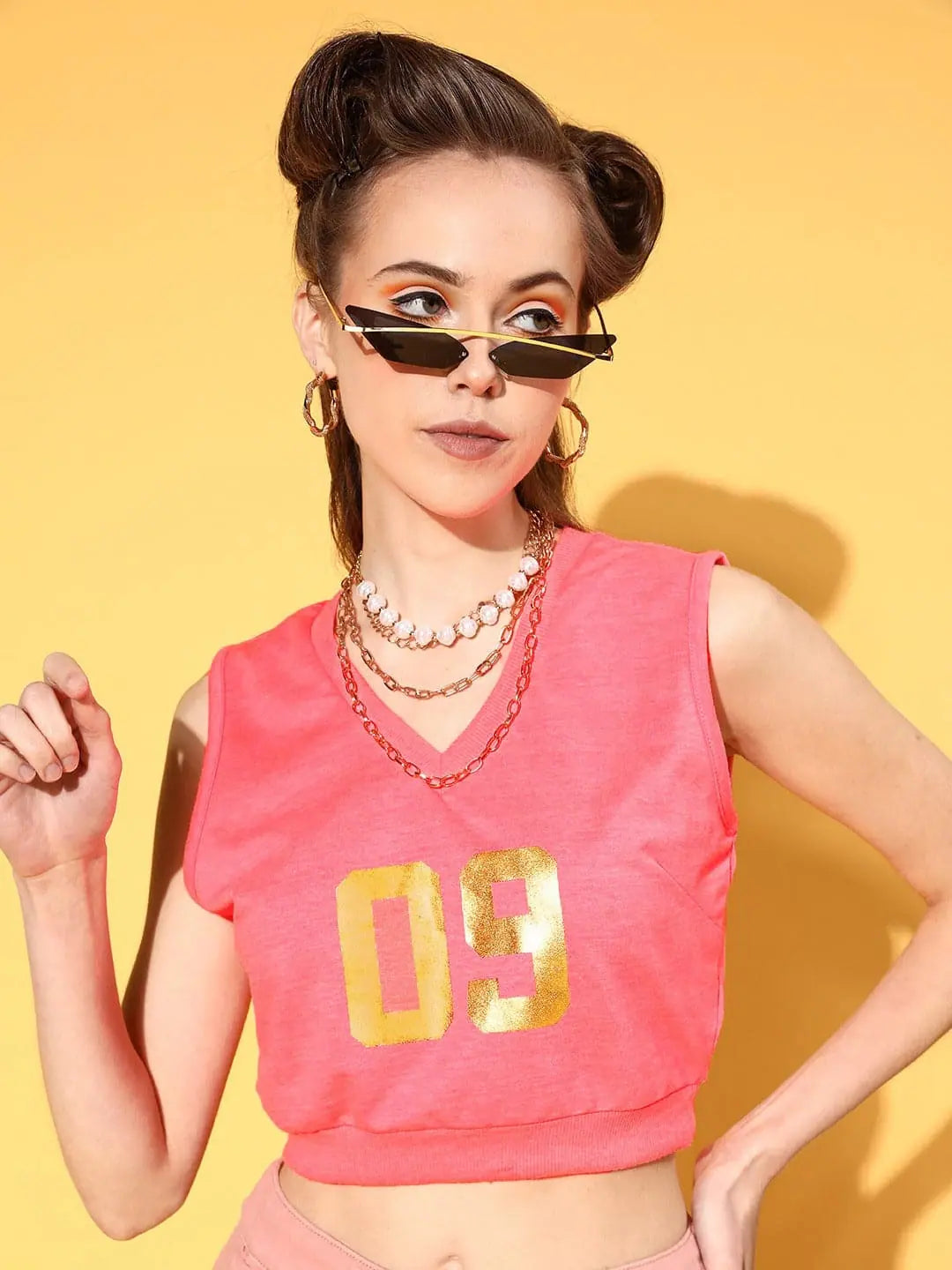 Neon Pink Crop Vest - Women's V Neck Activewear Top