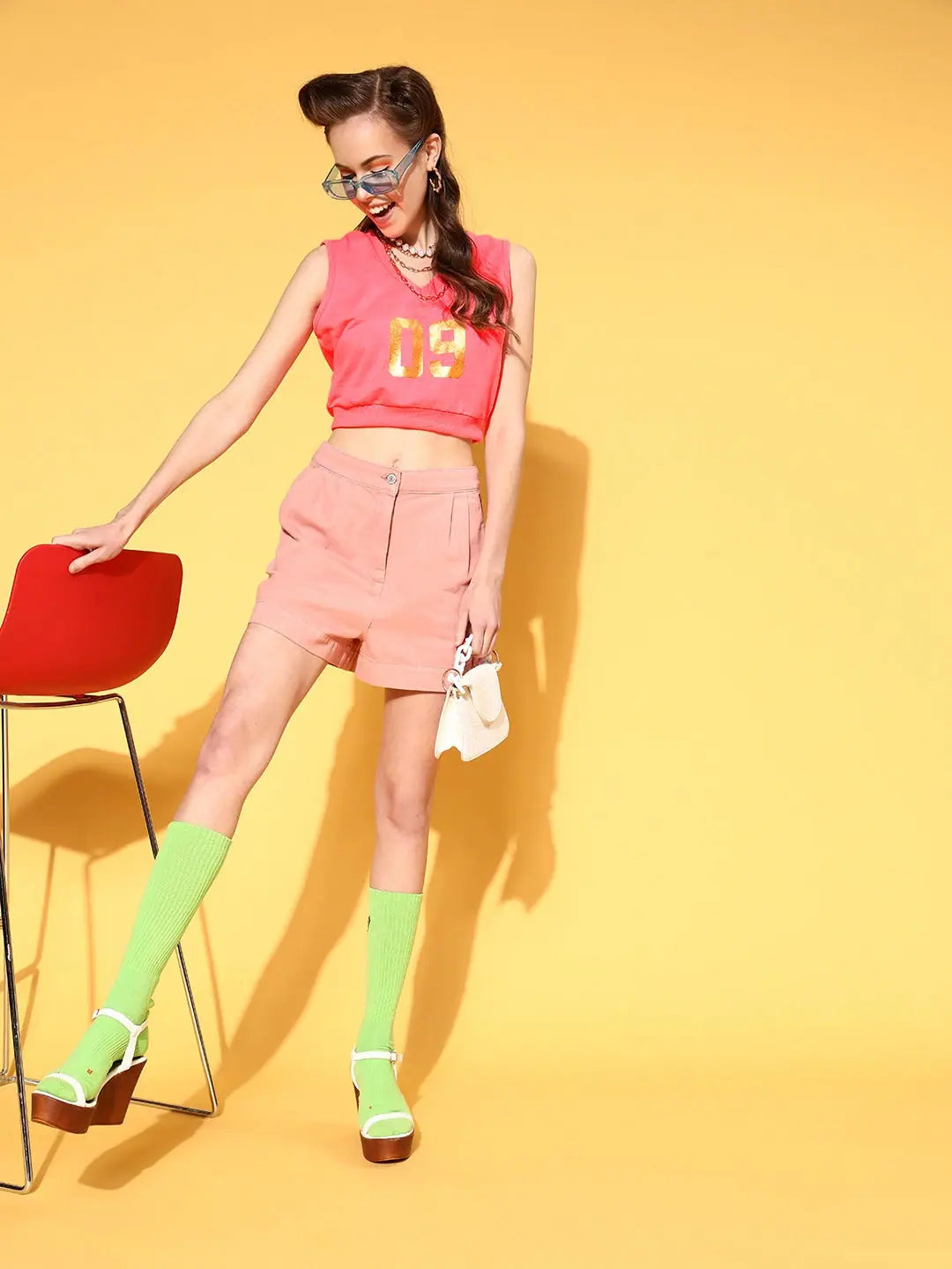 Neon Pink Crop Vest - Women's V Neck Activewear Top