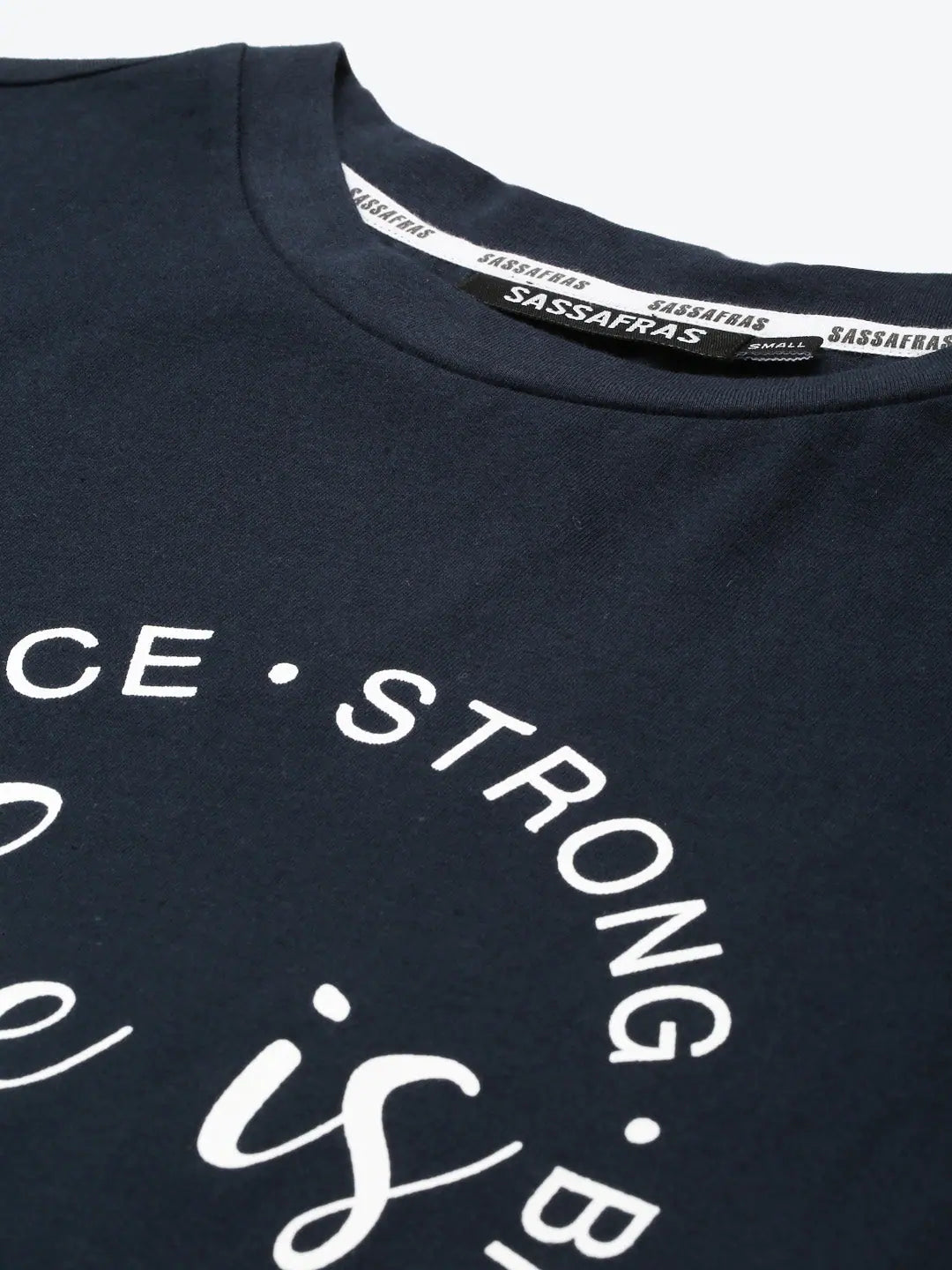 Navy SHE IS STRONG Print Cotton T-Shirt | Comfort Fit
