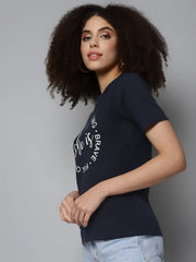 Navy SHE IS STRONG Print Round Neck T-Shirt