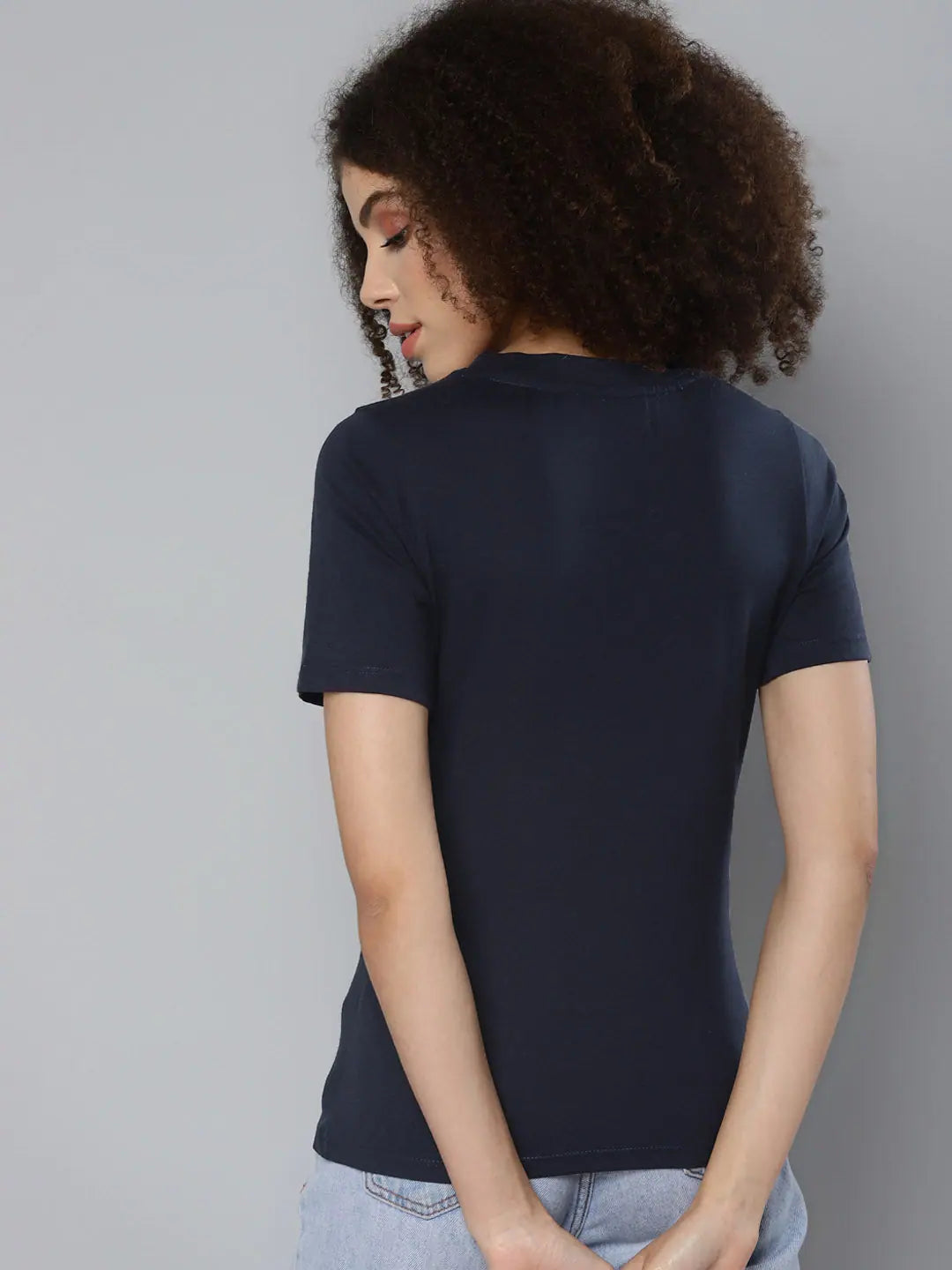 Navy SHE IS STRONG Print Cotton T-Shirt | Comfort Fit