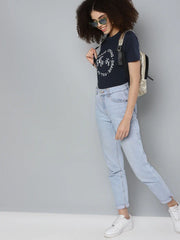 Navy SHE IS STRONG Print Round Neck T-Shirt