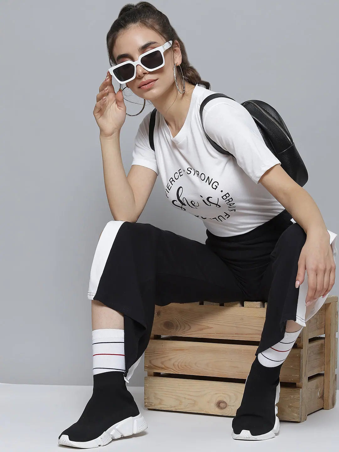 White SHE IS STRONG T-Shirt | Festive Lehenga Style