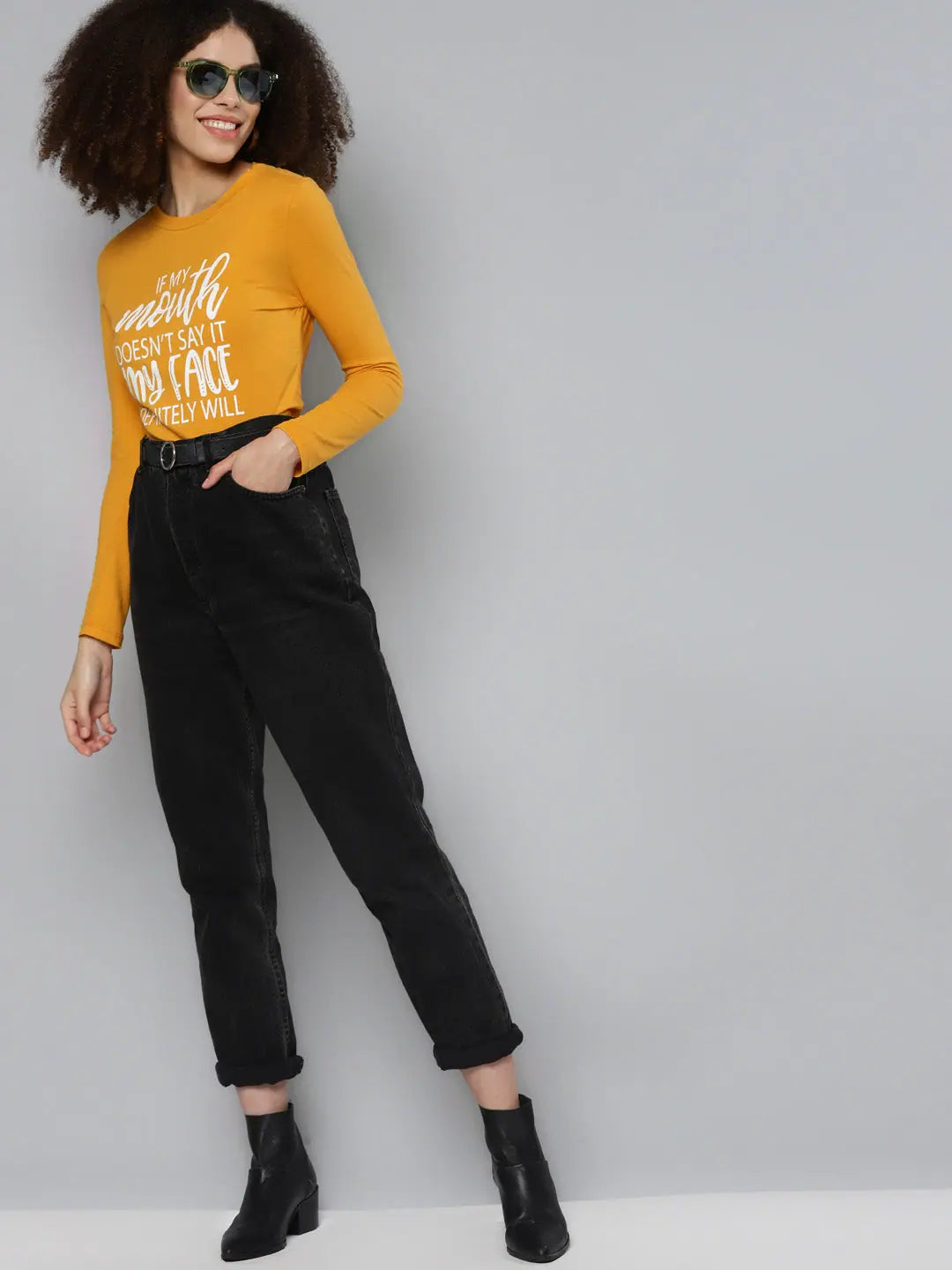 Mustard Print T-Shirt - Stylish Women's Full Sleeve Top