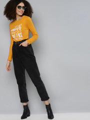 Mustard Screen Print Full Sleeve T-Shirt
