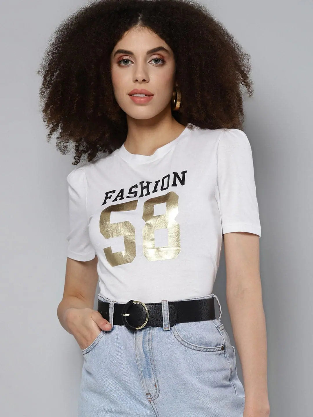 White FASHION 58 Print T-Shirt | Comfort Fit, Foil Print