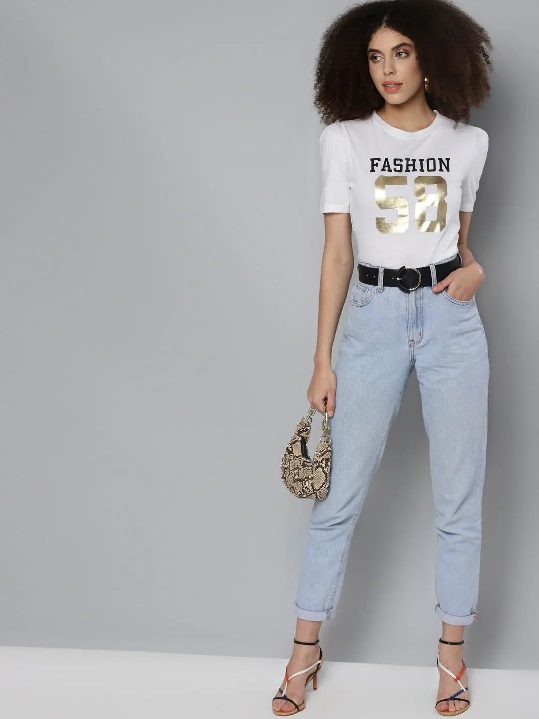 White FASHION 58 Print T-Shirt | Comfort Fit, Foil Print