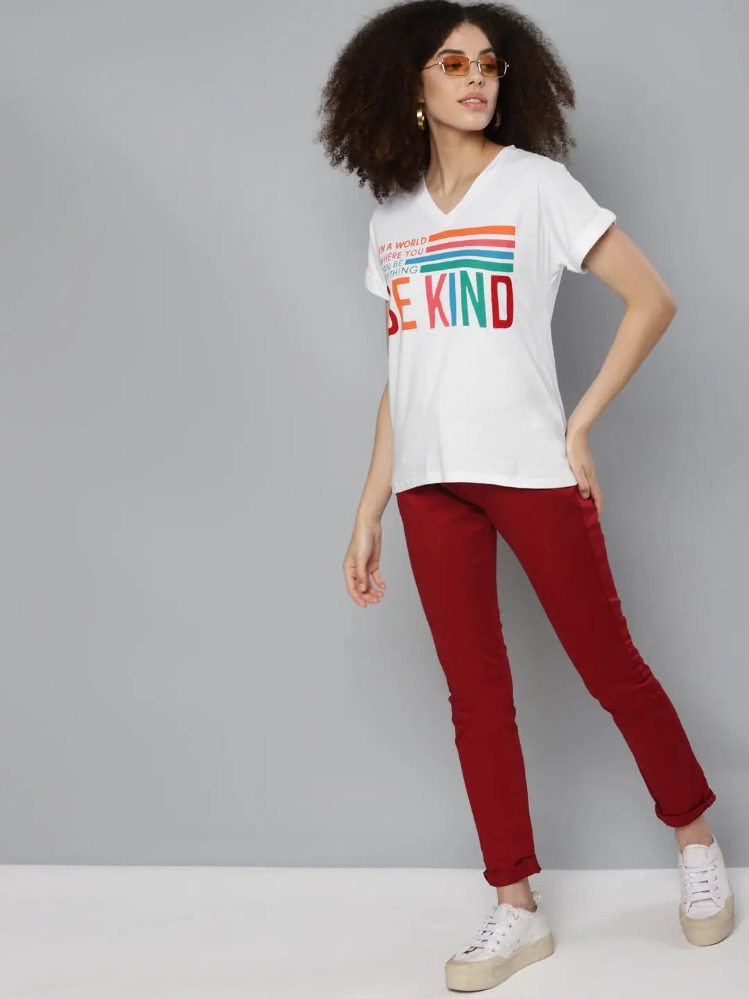 White BE KIND Print Tee - Comfort Fit Cotton Jersey T-Shirt