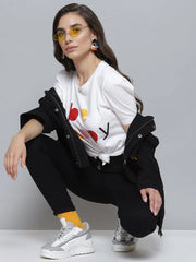 White BE HAPPY Print Puff Sleeve T-Shirt