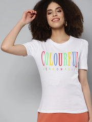 White COLOURFUL PERSONALITY Round Neck T-Shirt