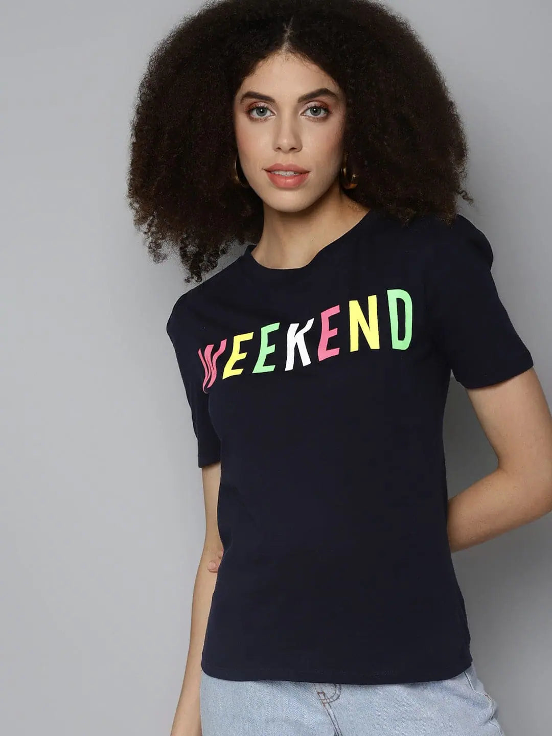 Navy WEEKEND Print Puff Sleeve T-Shirt