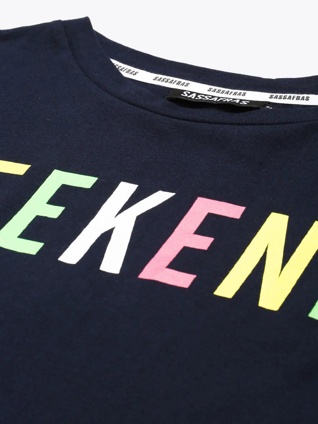 Navy Weekend Print Puff Sleeve T-Shirt | Women's Casual Top